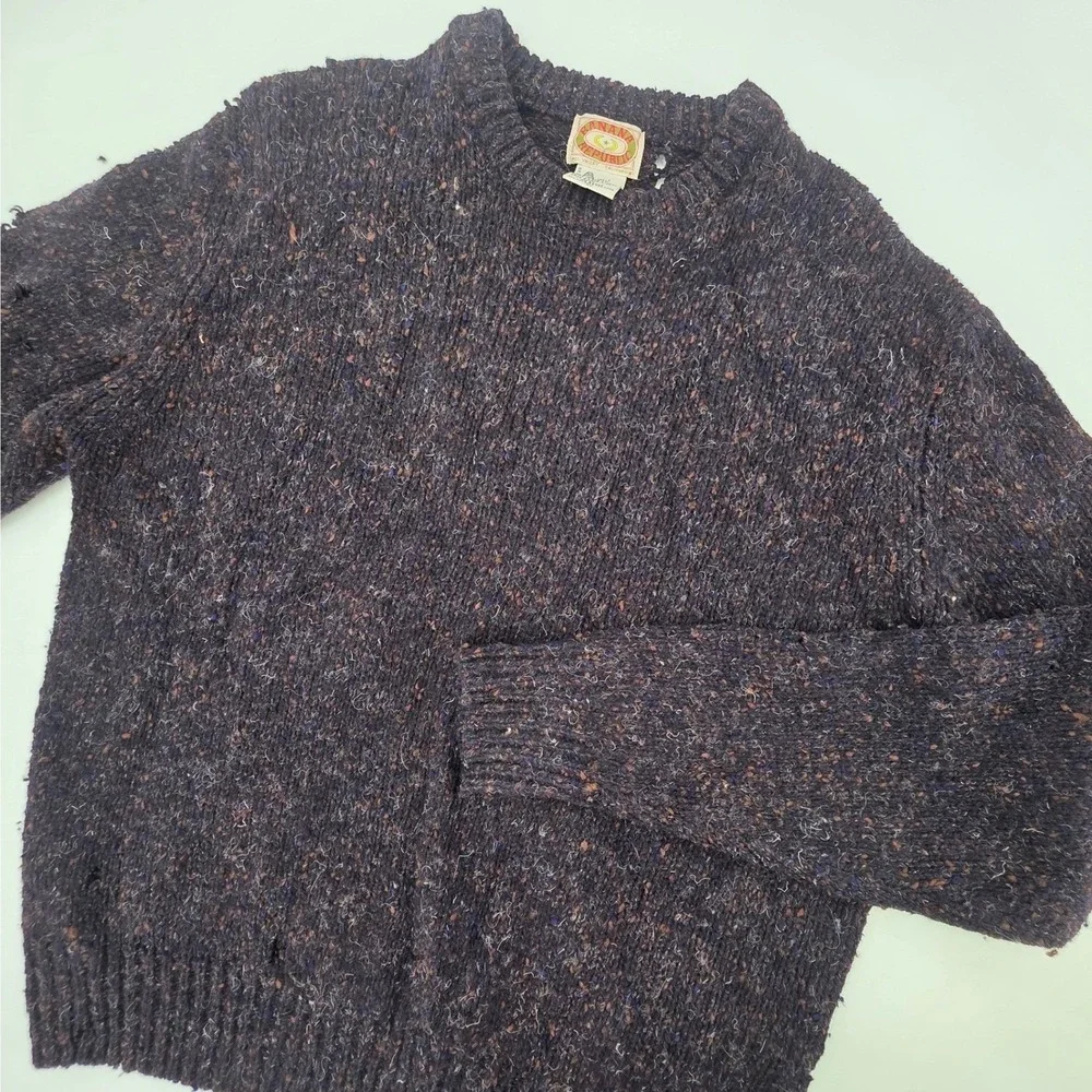 VINTAGE 80S BANANA REPUBLIC THRASHED WOOL SWEATER SIZE XL BLUE MILL VALLEY HOLES